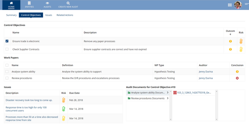appian financial services internal audit control objectives dashboard
