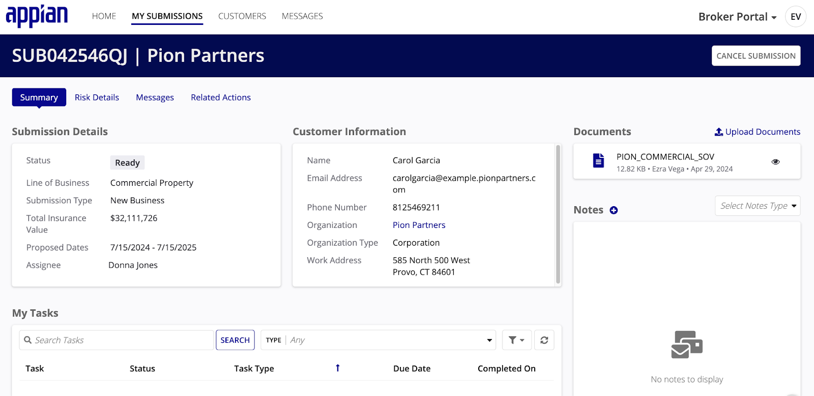 Broker Portal View Submissions