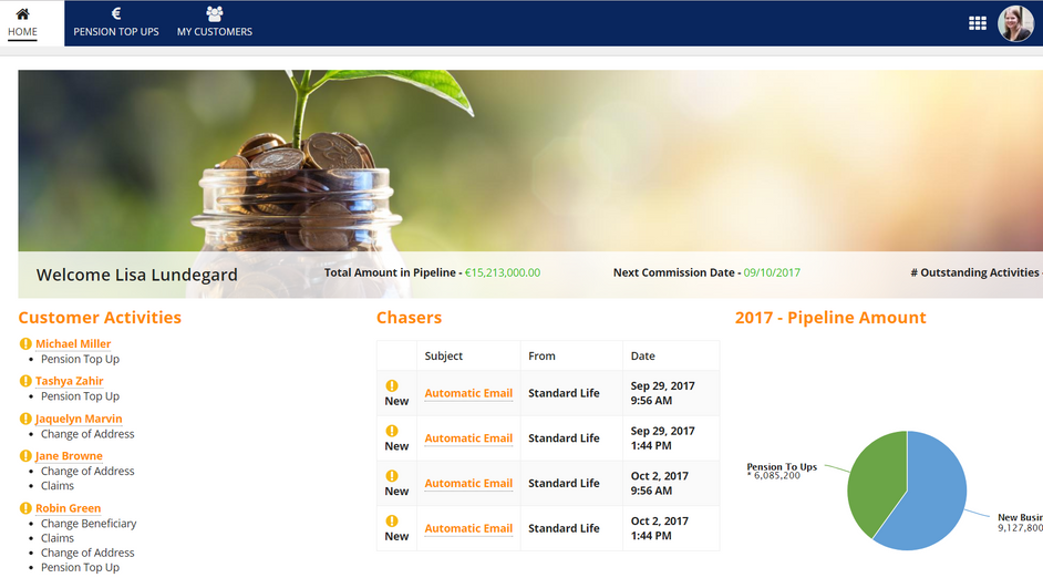 appian pension administration customer home dashboard
