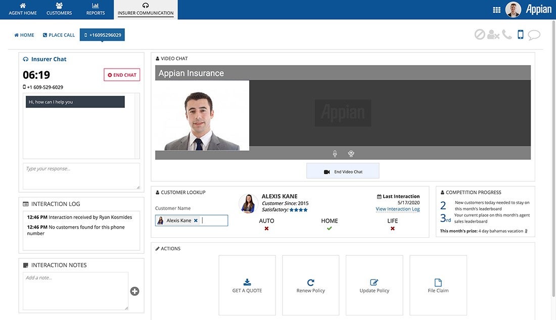 appian policy and pension servicing insurer communication dashboard