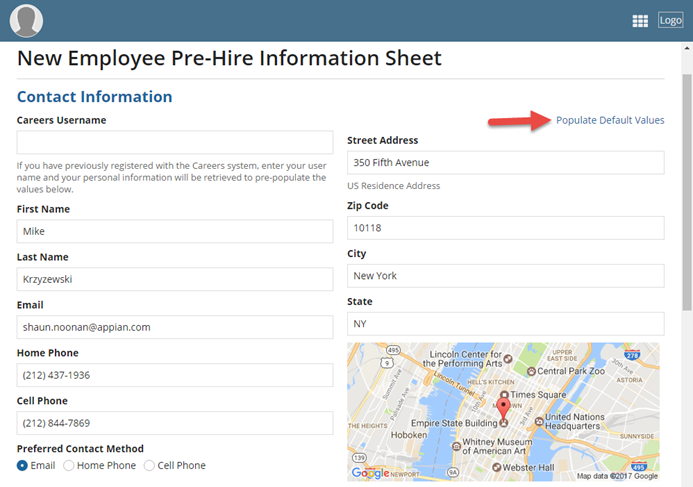 appian clinician onboarding new employee pre-hire information sheet